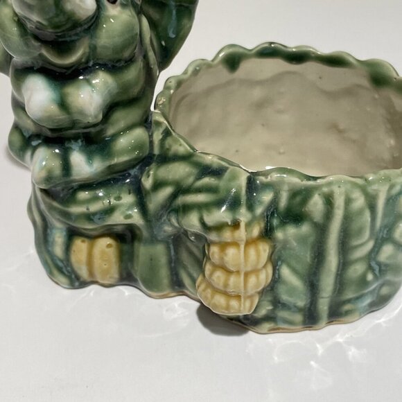 VTG Majolica Style Elephant Planter Bamboo Succulent Trunk Up Good Luck Green - Picture 3 of 11